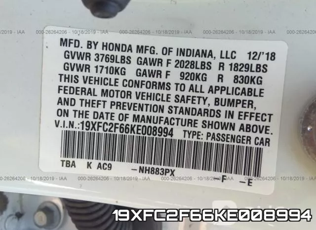 19XFC2F66KE008994 фото 10