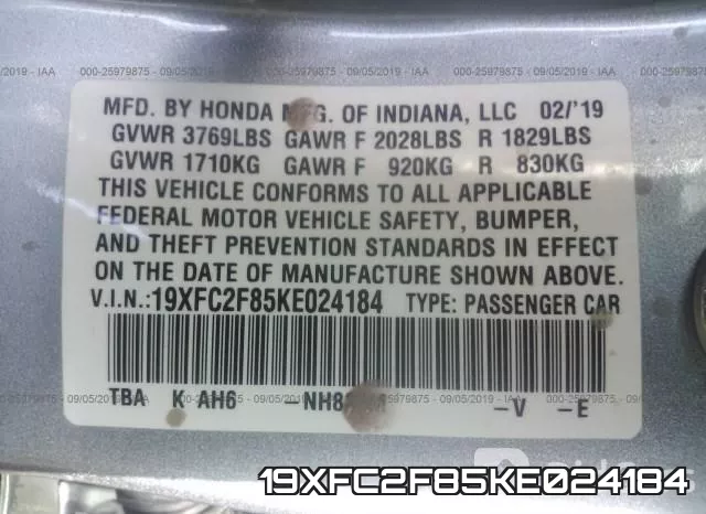 19XFC2F85KE024184 фото 9