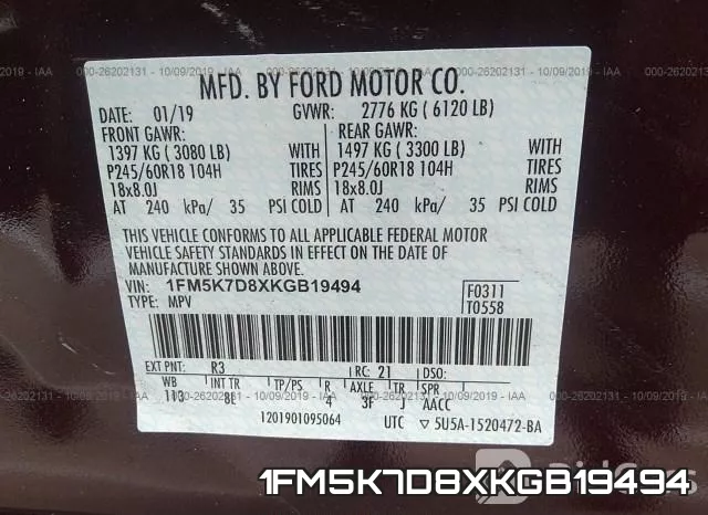 1FM5K7D8XKGB19494 фото 10