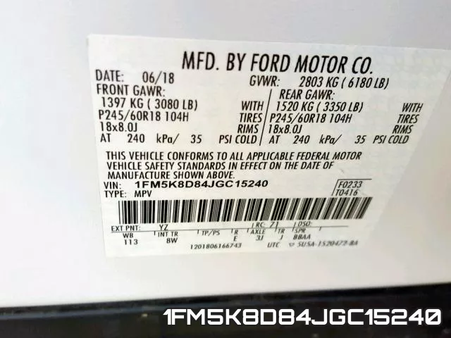 1FM5K8D84JGC15240 фото 2
