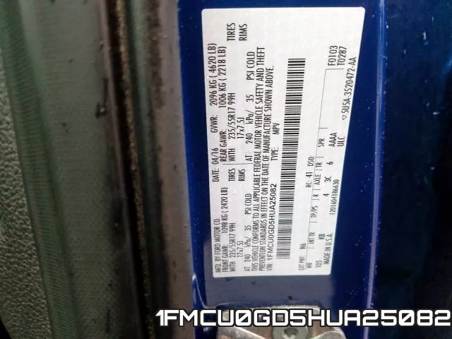 1FMCU0GD5HUA25082 фото 2