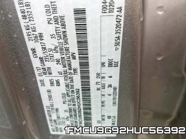 1FMCU9G92HUC56392 фото 2