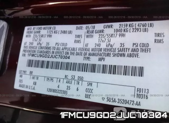 1FMCU9GD2JUC70304 фото 10