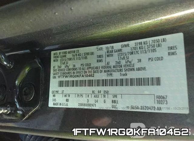 1FTFW1RG0KFA10462 фото 10