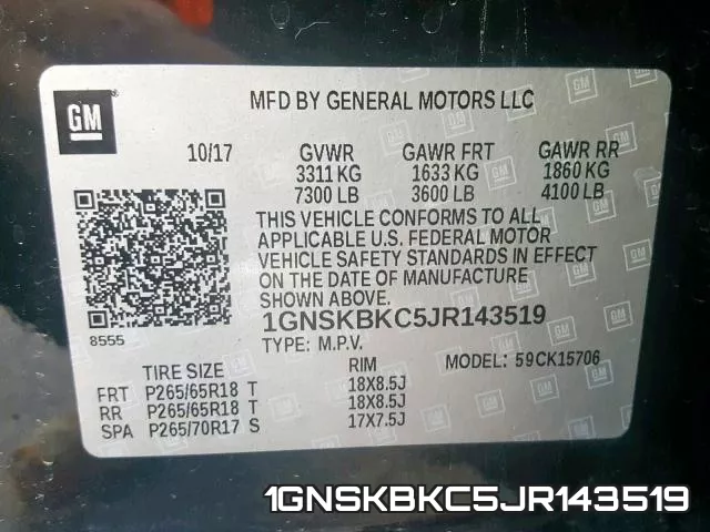 1GNSKBKC5JR143519 фото 2