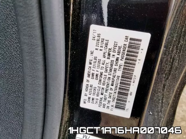 1HGCT1A76HA007046 фото 2