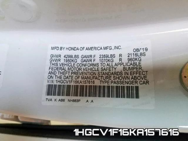 1HGCV1F16KA157616 фото 2