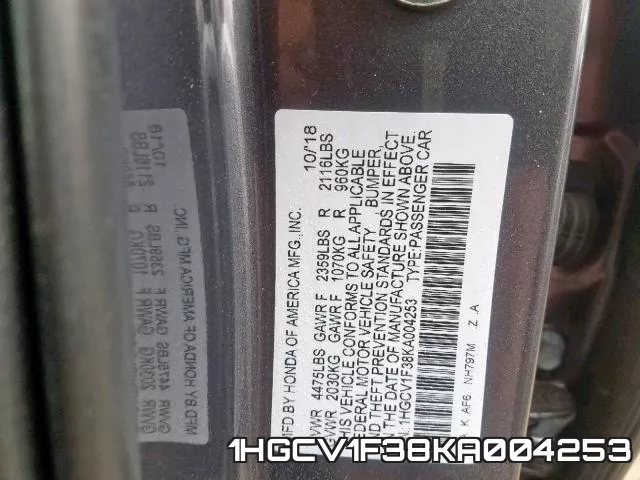 1HGCV1F38KA004253 фото 2