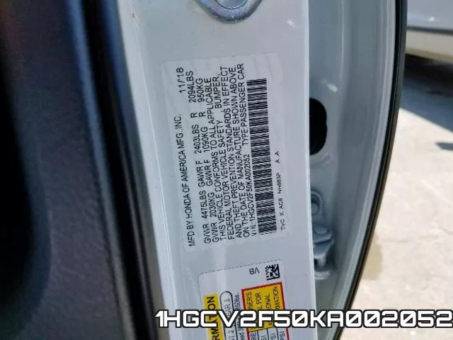 1HGCV2F50KA002052 фото 2