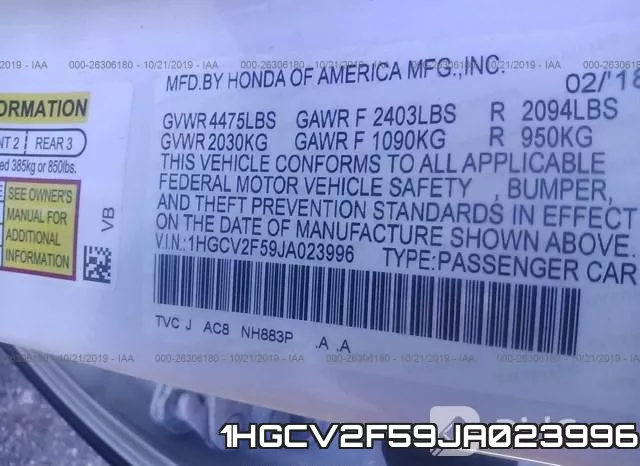 1HGCV2F59JA023996 фото 10