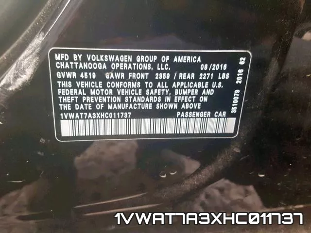 1VWAT7A3XHC011737 фото 2