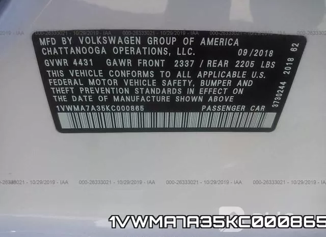1VWMA7A35KC000865 фото 10