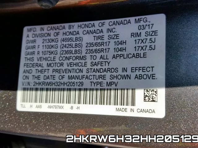 2HKRW6H32HH205129 фото 2