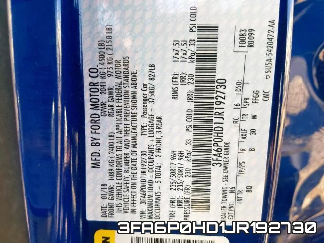 3FA6P0HD1JR192730 фото 2