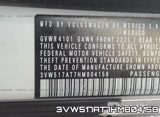 3VW517AT7HM804158 фото 10