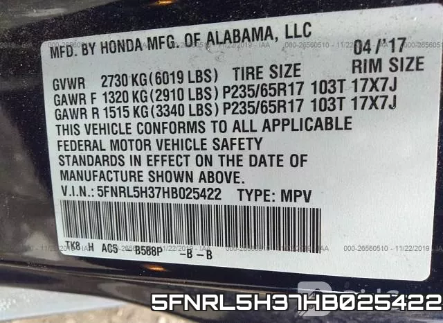 5FNRL5H37HB025422 фото 10