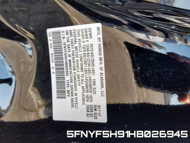 5FNYF5H91HB026945 фото 2
