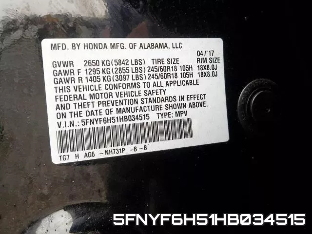 5FNYF6H51HB034515 фото 2