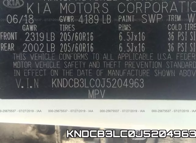KNDCB3LC0J5204963 фото 10