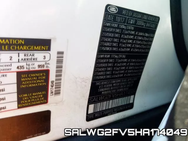 SALWG2FV5HA174049 фото 2