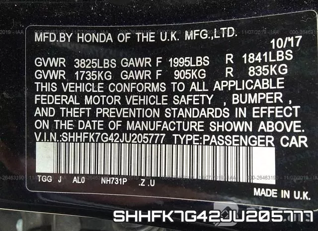 SHHFK7G42JU205777 фото 10