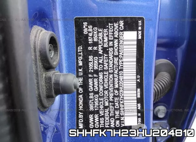 SHHFK7H23HU204810 фото 10