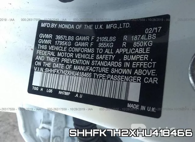 SHHFK7H2XHU418466 фото 10