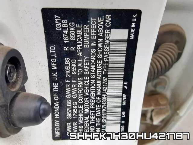 SHHFK7H30HU421787 фото 2