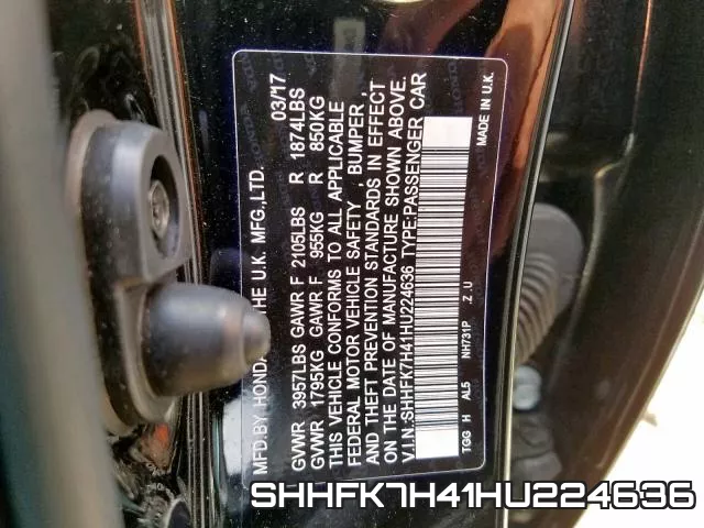 SHHFK7H41HU224636 фото 2