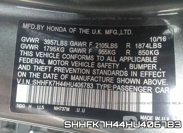 SHHFK7H44HU406783 фото 10
