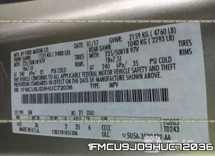 1FMCU9JD9HUC72036 фото 10