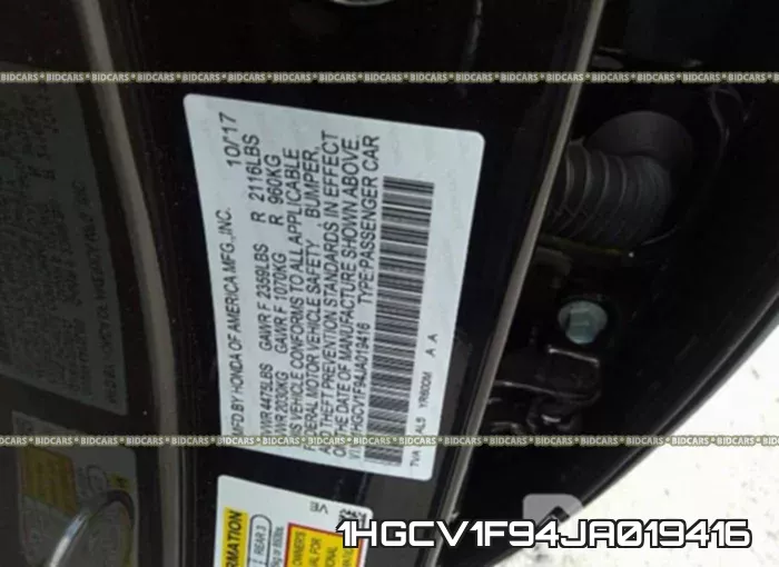1HGCV1F94JA019416 фото 10