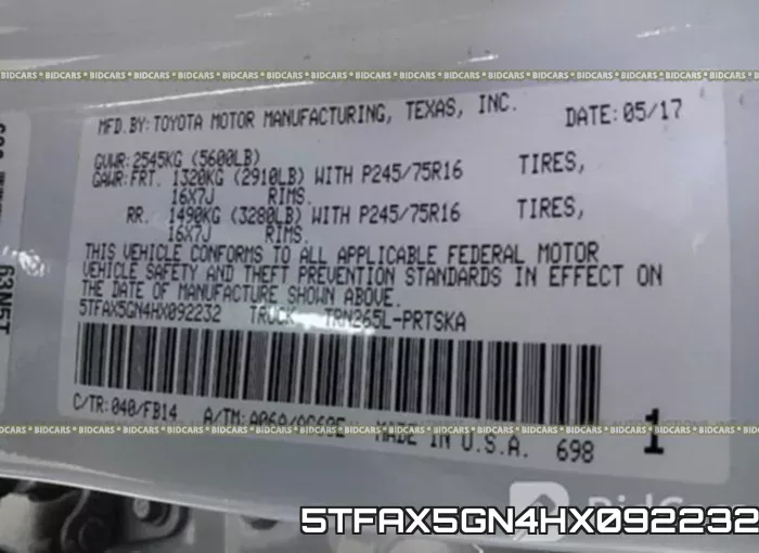 5TFAX5GN4HX092232 фото 9