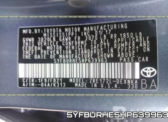 5YFBURHE5HP639963 фото 10