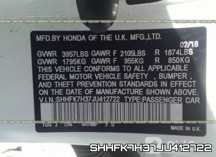 SHHFK7H37JU412722 фото 10