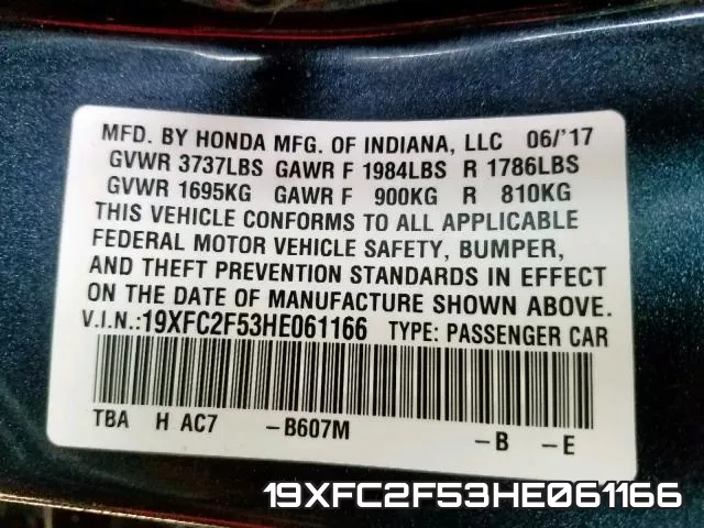 19XFC2F53HE061166 фото 2