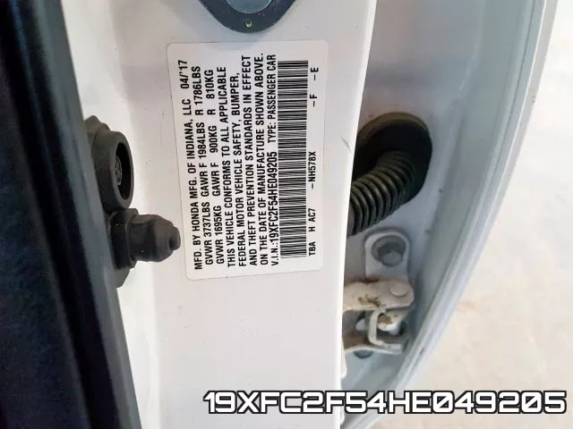 19XFC2F54HE049205 фото 2