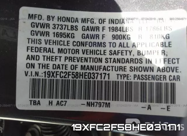 19XFC2F58HE037171 фото 9