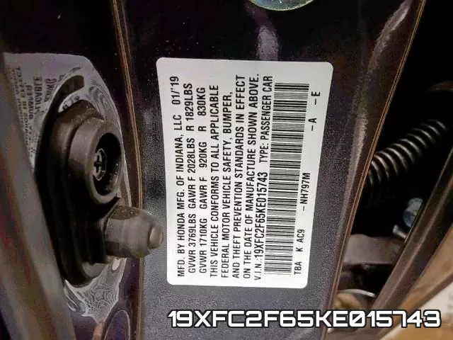 19XFC2F65KE015743 фото 2