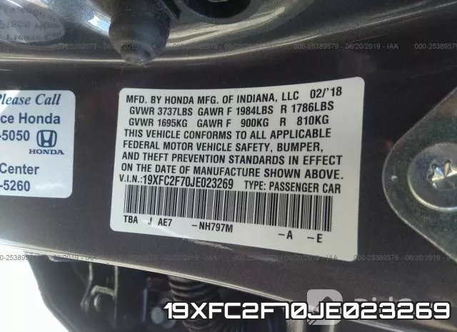 19XFC2F70JE023269 фото 10