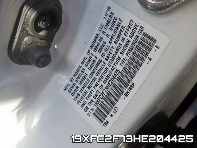 19XFC2F73HE204425 фото 2