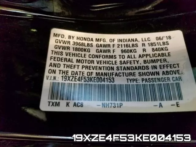 19XZE4F53KE004153 фото 2