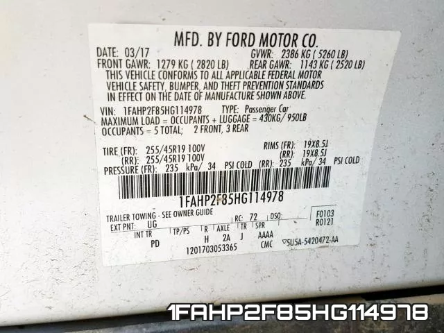 1FAHP2F85HG114978 фото 2