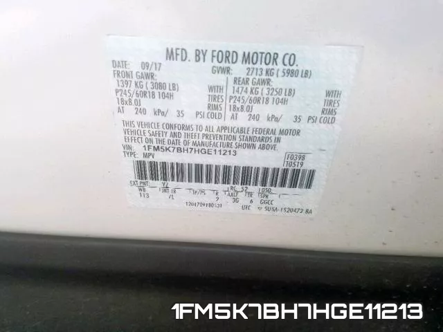 1FM5K7BH7HGE11213 фото 2