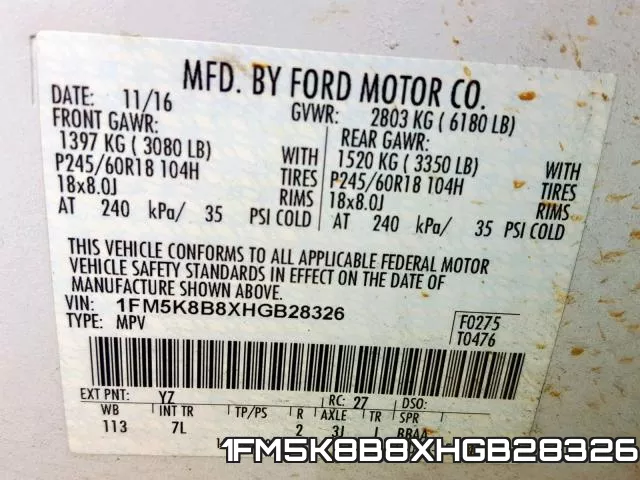 1FM5K8B8XHGB28326 фото 2