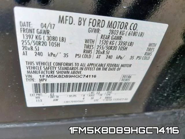 1FM5K8D89HGC74116 фото 2