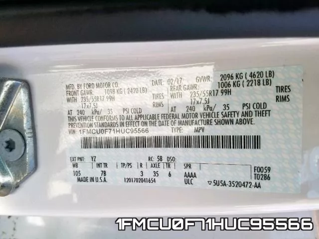1FMCU0F71HUC95566 фото 2