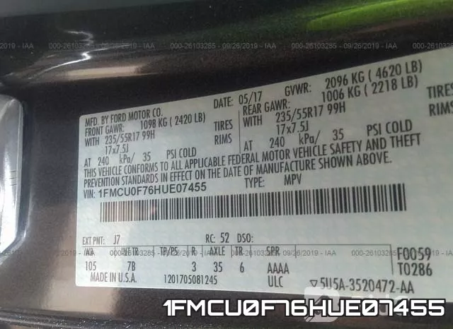 1FMCU0F76HUE07455 фото 10