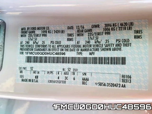 1FMCU0GD0HUC48596 фото 2