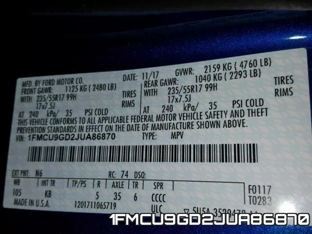 1FMCU9GD2JUA86870 фото 2